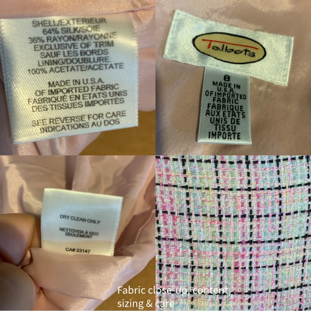 TALBOTS PINK & BLACK SILK BLEND PASTEL TWEED DRESS & BLAZER SUIT SET (8) - Picture 11 of 13